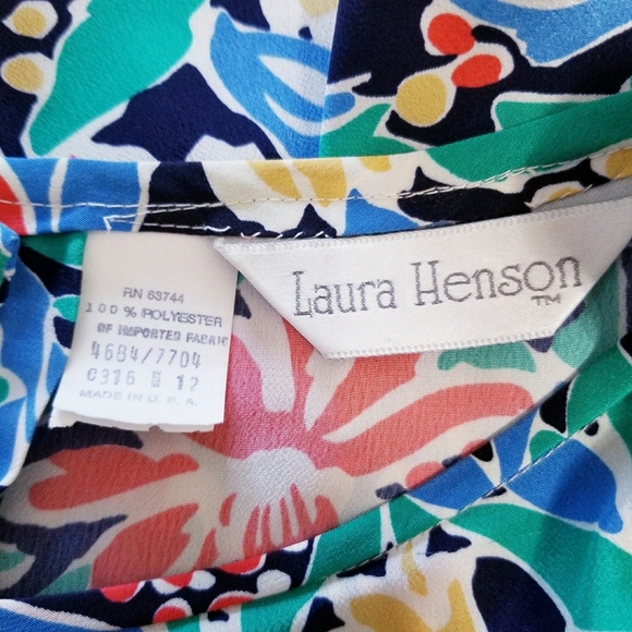 Vintage 80's retro floral tropical print party shirt top blouse 12 - Picture 3 of 5